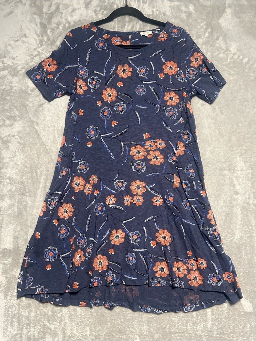 Fatface Knee Length Short Sleeve Dress Women’s 8 Navy Blue Floral Pockets